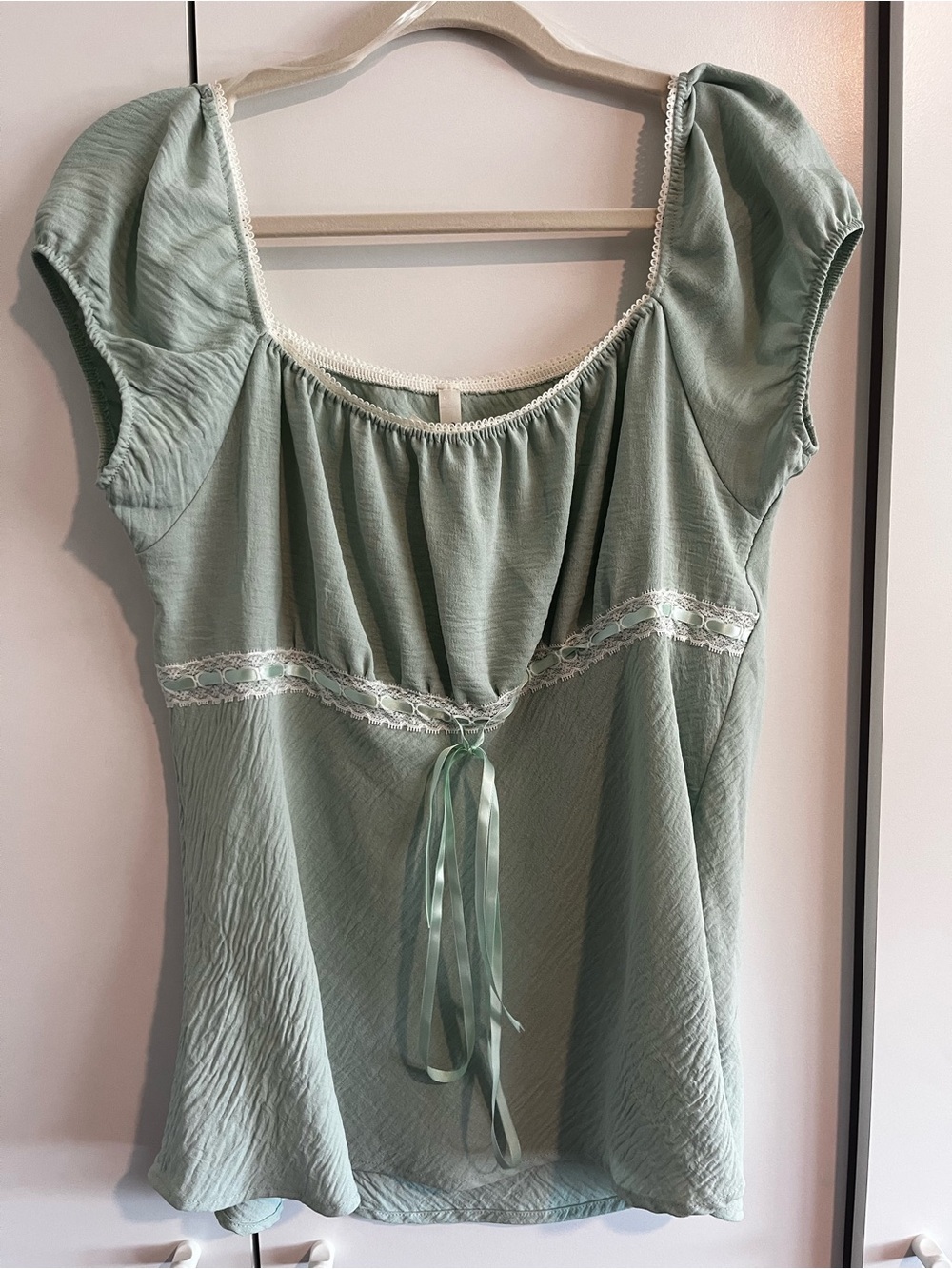 Chocolate Sage Green Lace-Trim Chemise Top